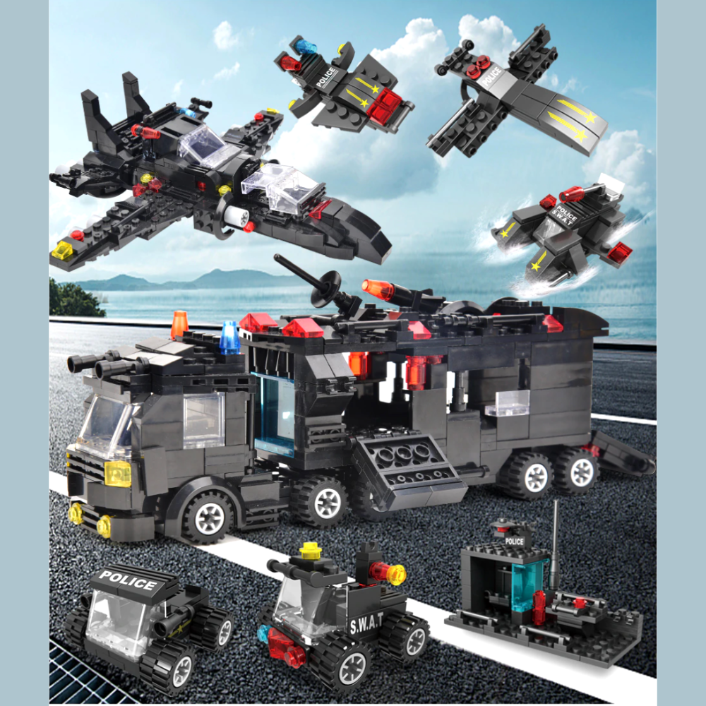 JELO Technik Bausteine Spielzeug - Limitierte SWAT Polizei Station (8 in 1 Set)