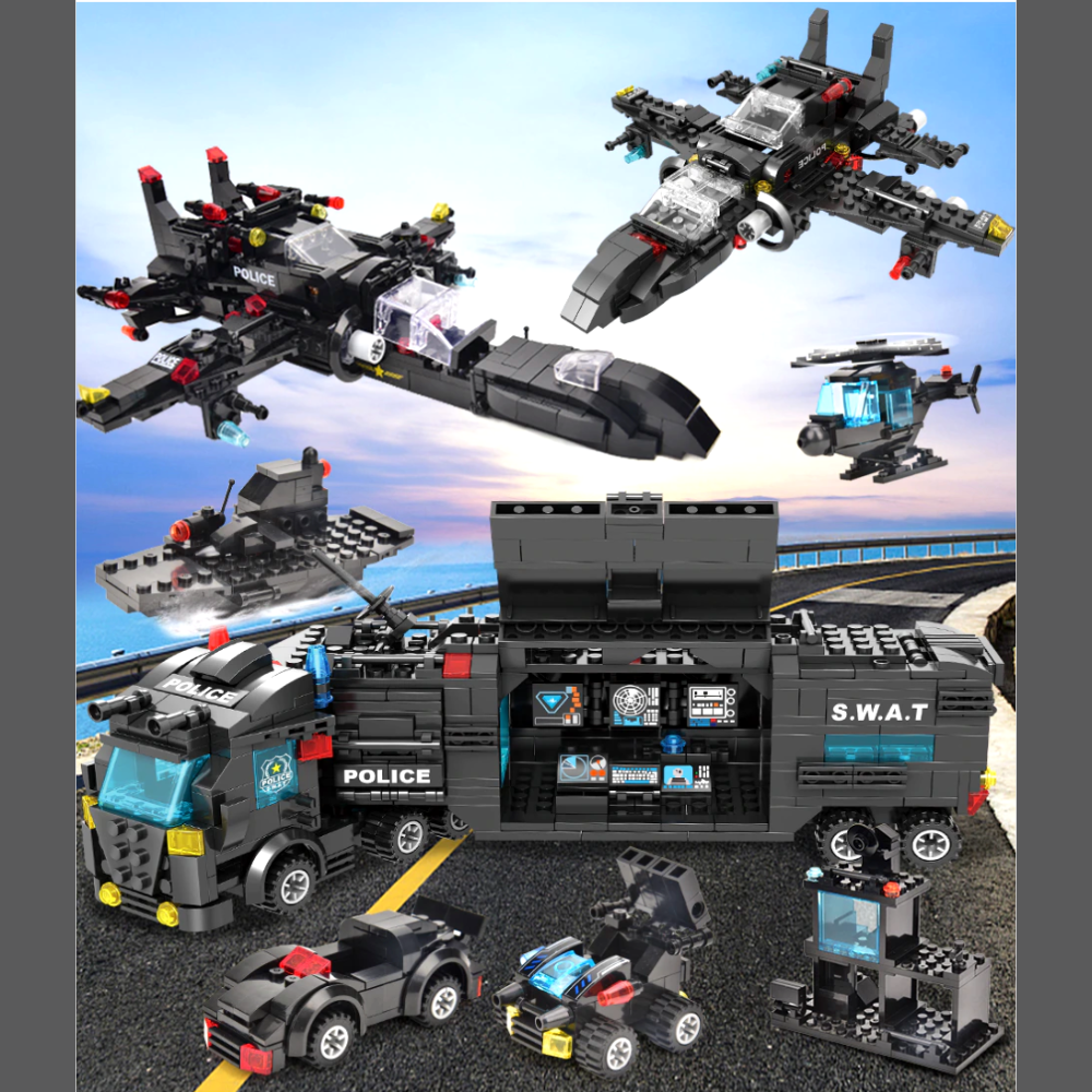 JELO Technik Bausteine Spielzeug - Limitierte SWAT Polizei Station (8 in 1 Set)